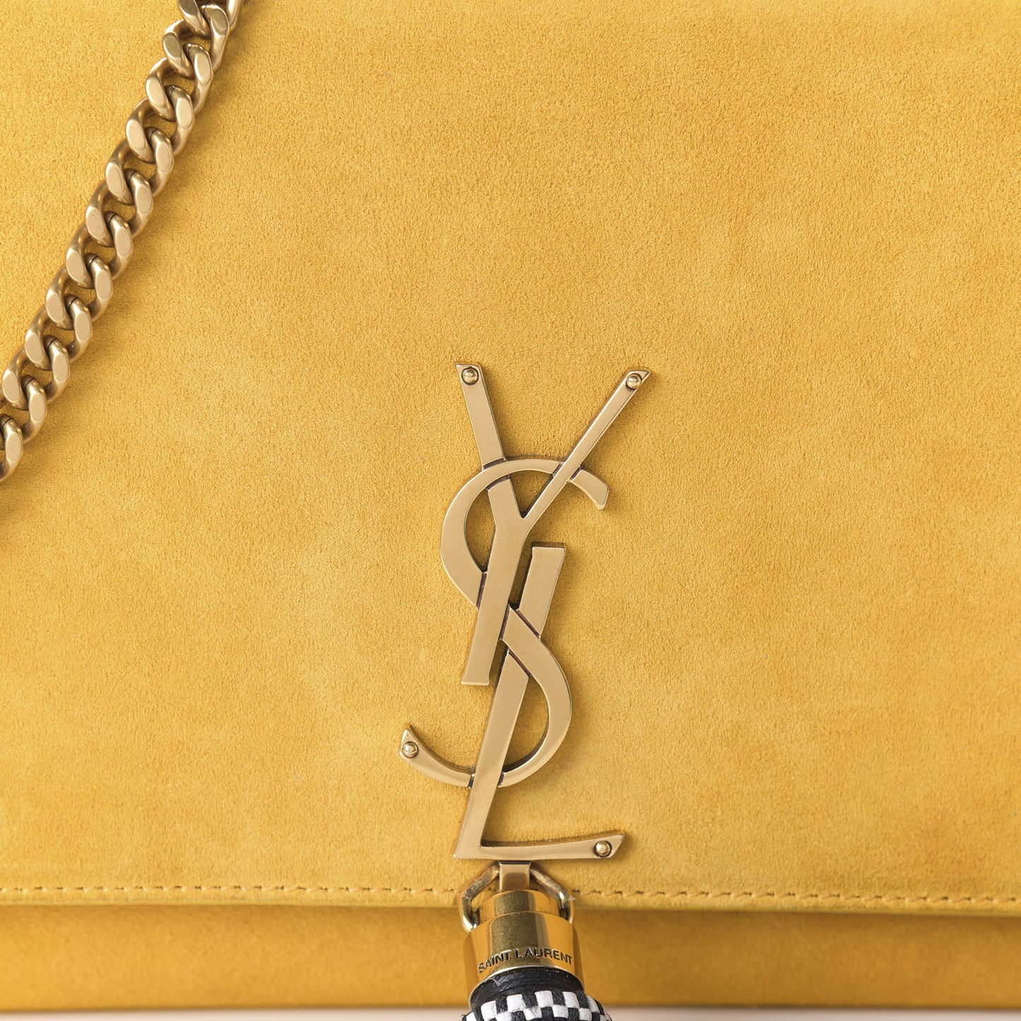 Suede Medium Classic Monogram Kate Tassel Satchel Saffron Yellow