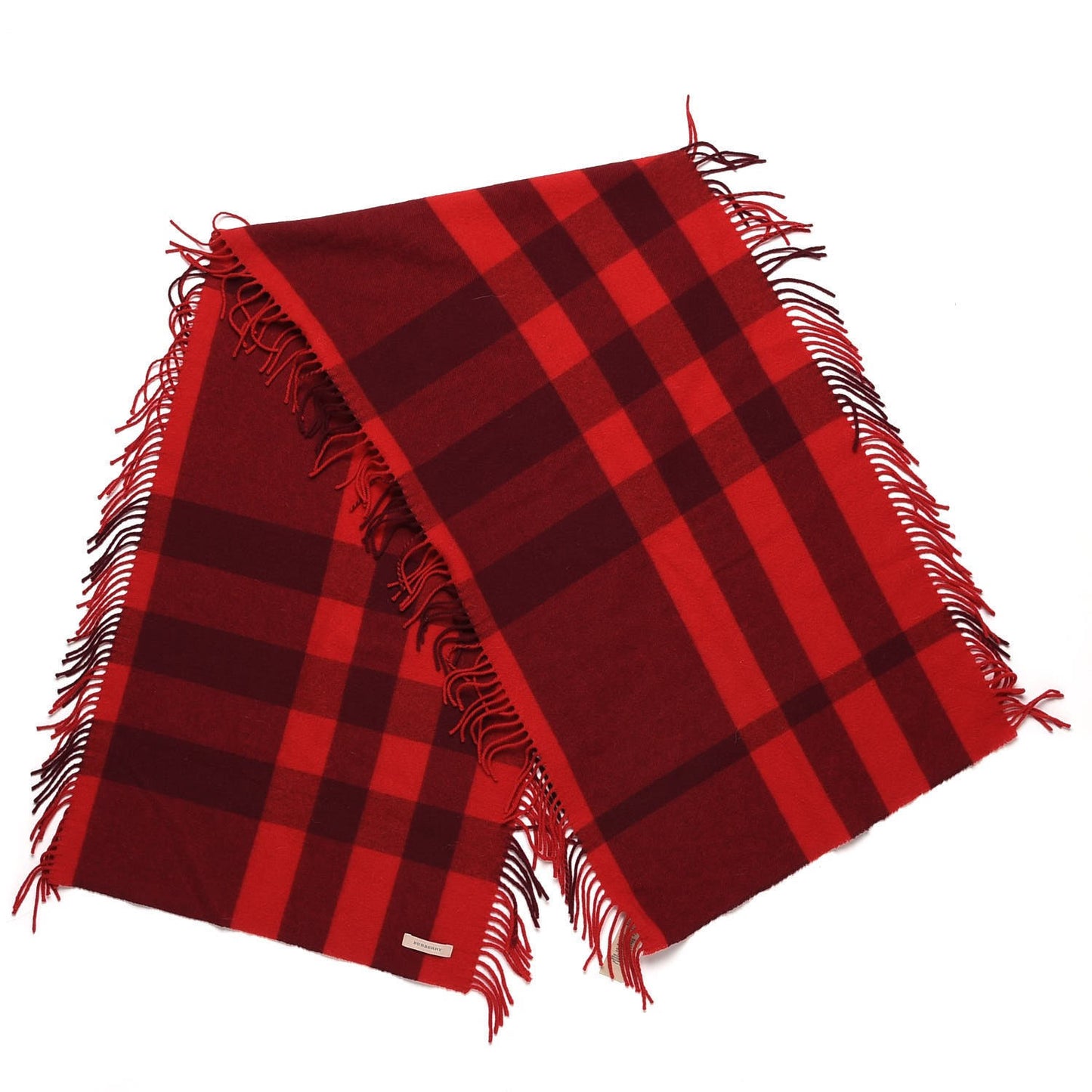 Merino Wool Half Mega Check Scarf Red