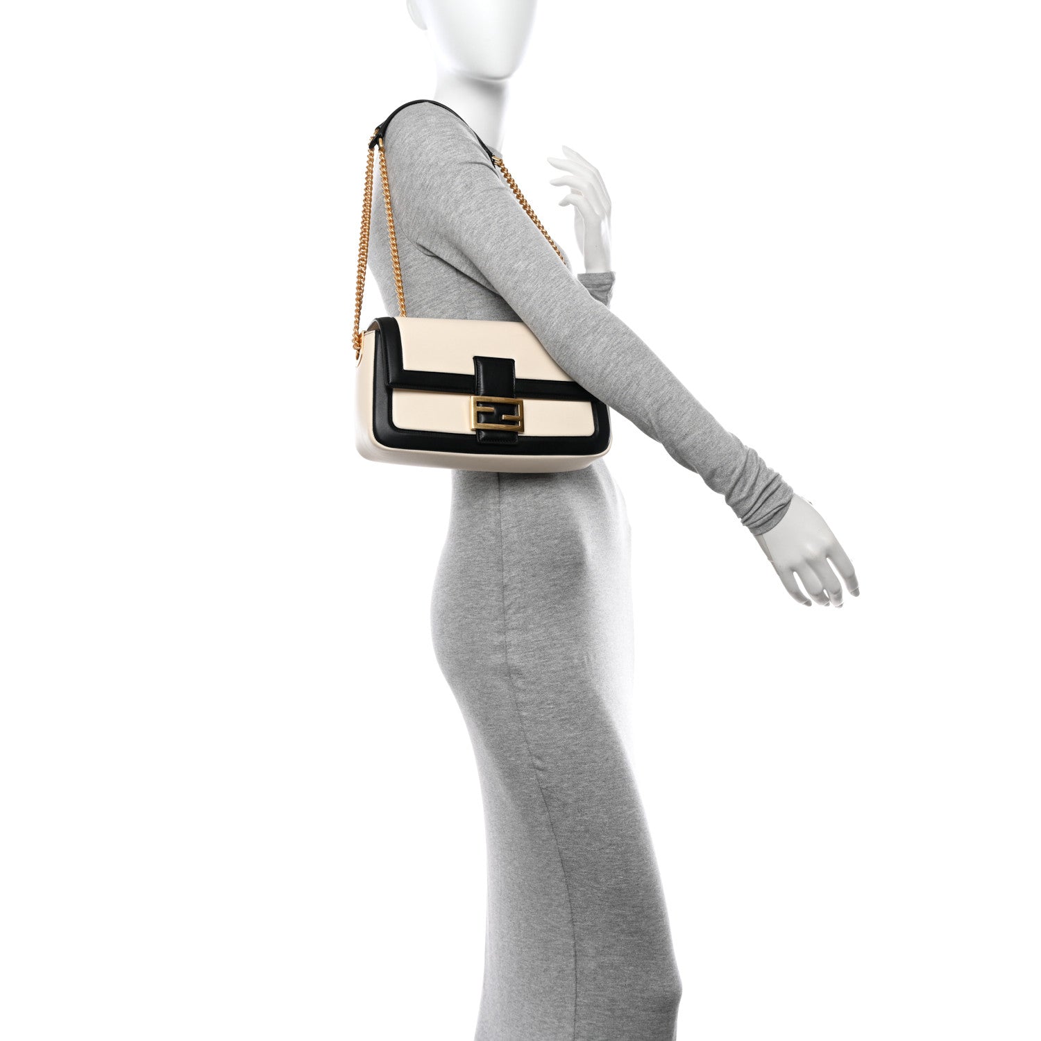 Fendi Nappa Apolo Bi-Color Chain Baguette Uovo Black 2 of 13