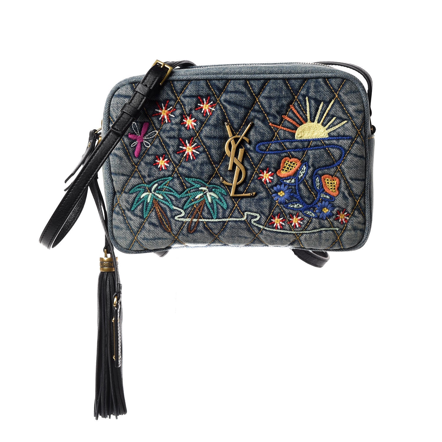 Saint Laurent Denim Matelasse Quilted Summer Embroidered Classic Monogram Camera Bag Blue 1 of 7