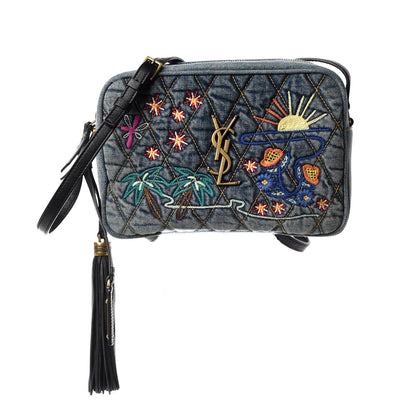 Saint Laurent Denim Matelasse Quilted Summer Embroidered Classic Monogram Camera Bag Blue 1 of 7