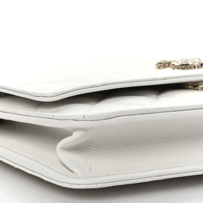 Chanel Shiny Caviar Quilted Strass Wallet On Chain WOC White 8 of 9