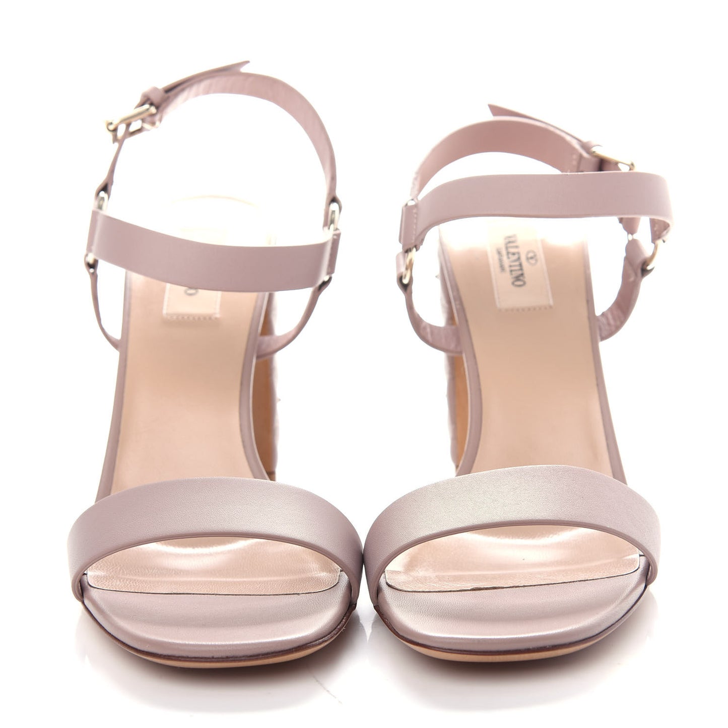 Calfskin Nappa Rockstud Spike 90mm Ankle Strap Sandals 40 Poudre