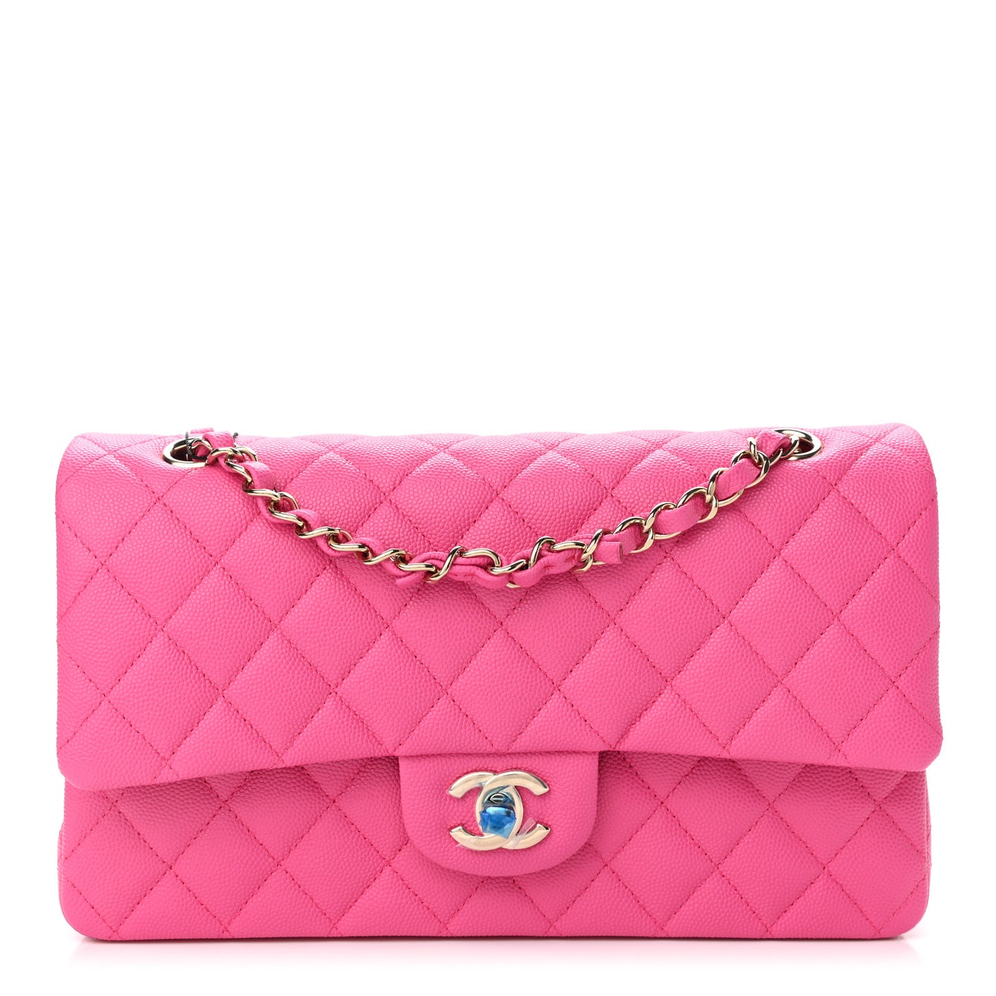 Caviar Quilted Medium Double Flap Dark Pink