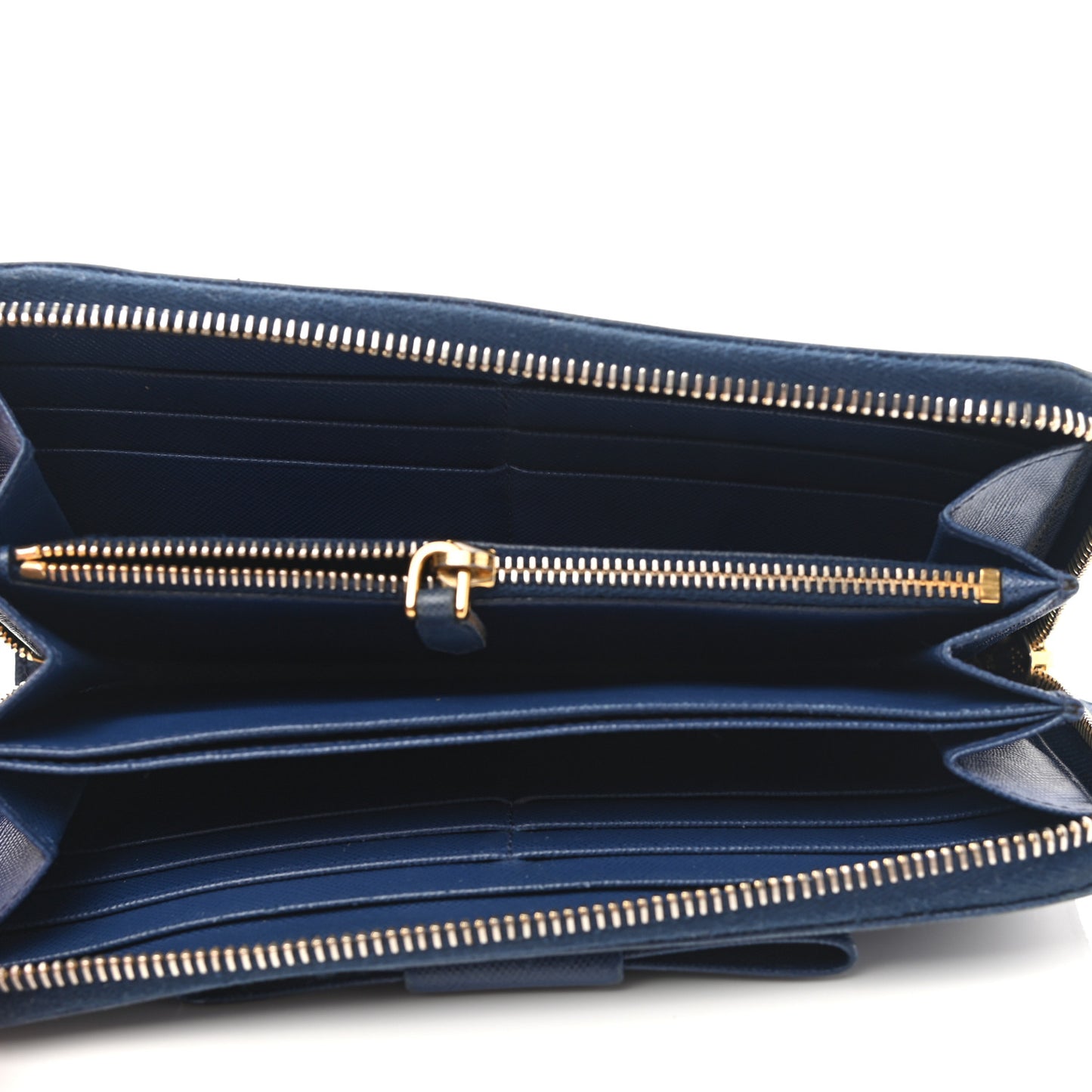 Saffiano Fiocco Bow Zip Around Wallet Bluette