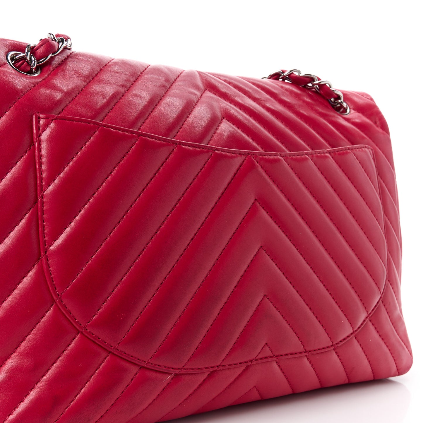Lambskin Chevron Quilted Maxi Single Flap Red