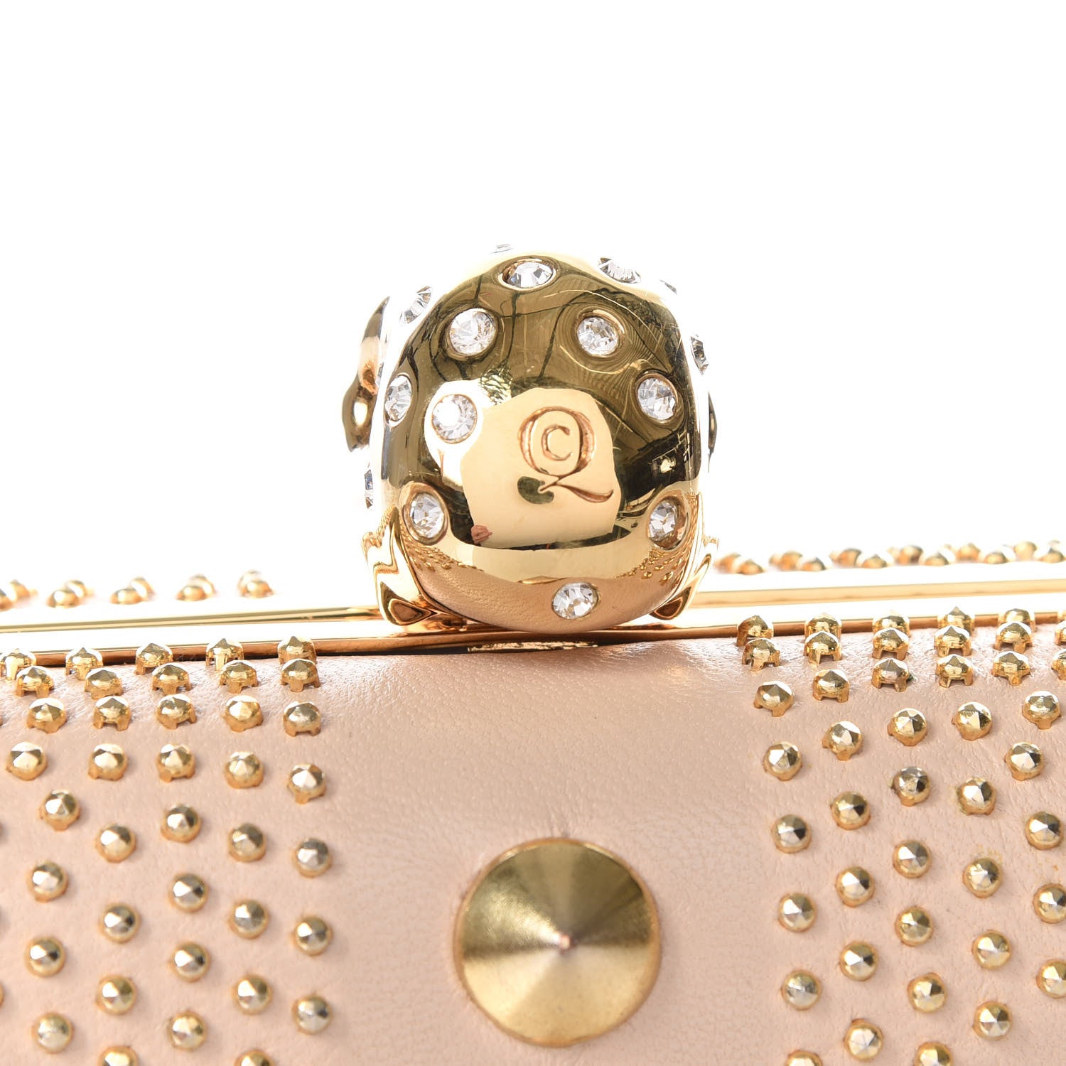 Alexander McQueen Calfskin Studded Britannia Skull Box Clutch Taupe 11 of 12