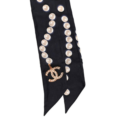 Chanel Silk Pearl CC Slim Bandeau Scarf Navy 2 of 3