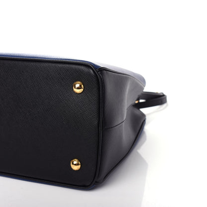 Prada Saffiano Lux Bi-Color Medium Tote Bluette Black 8 of 10