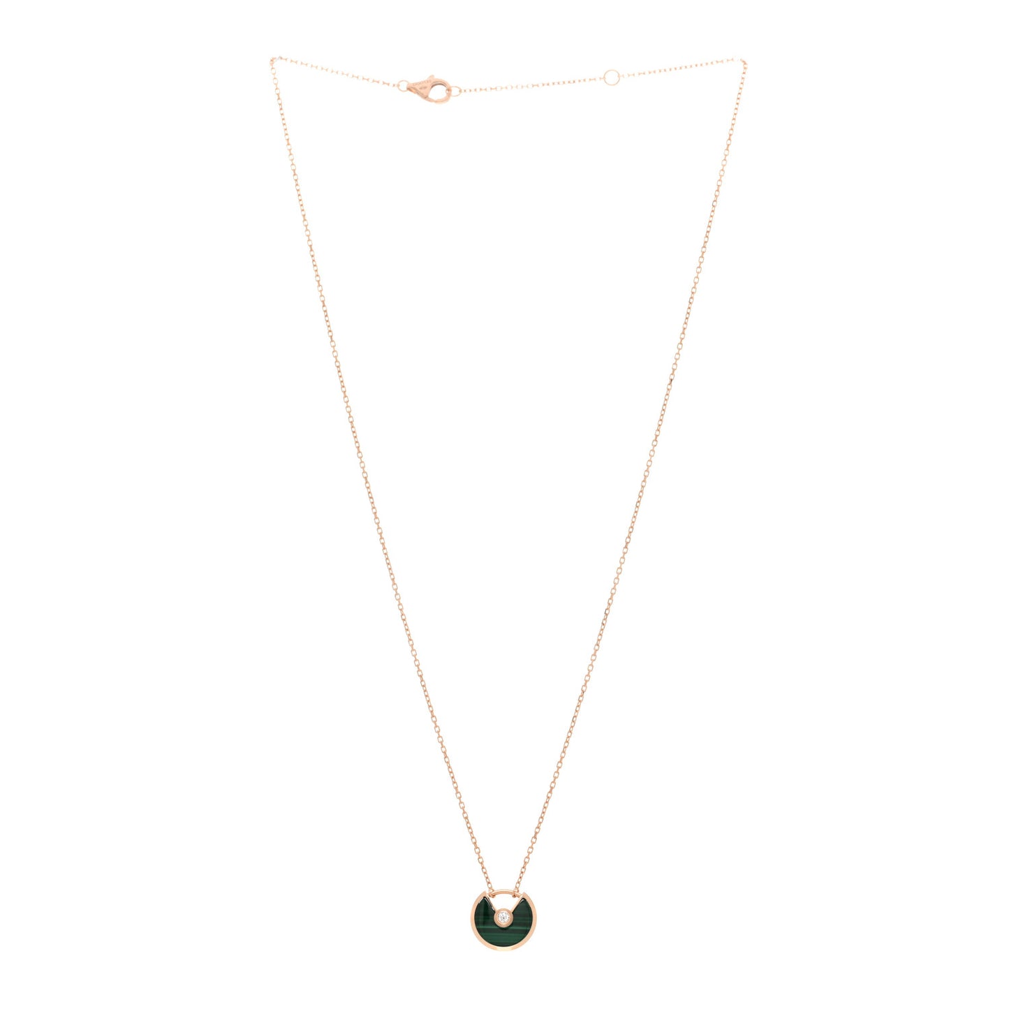 18K Pink Gold Diamond Malachite XS Amulette de Cartier Pendant Necklace