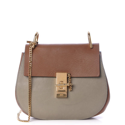 Chloe Grained Calfskin Lambskin Drew Shoulder Bag Brown Baobab Green 1 of 20