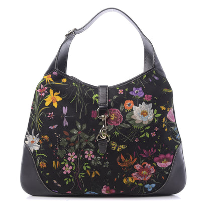 Gucci Canvas Floral Flora Large Jackie O Bouvier Hobo Black 1 of 10