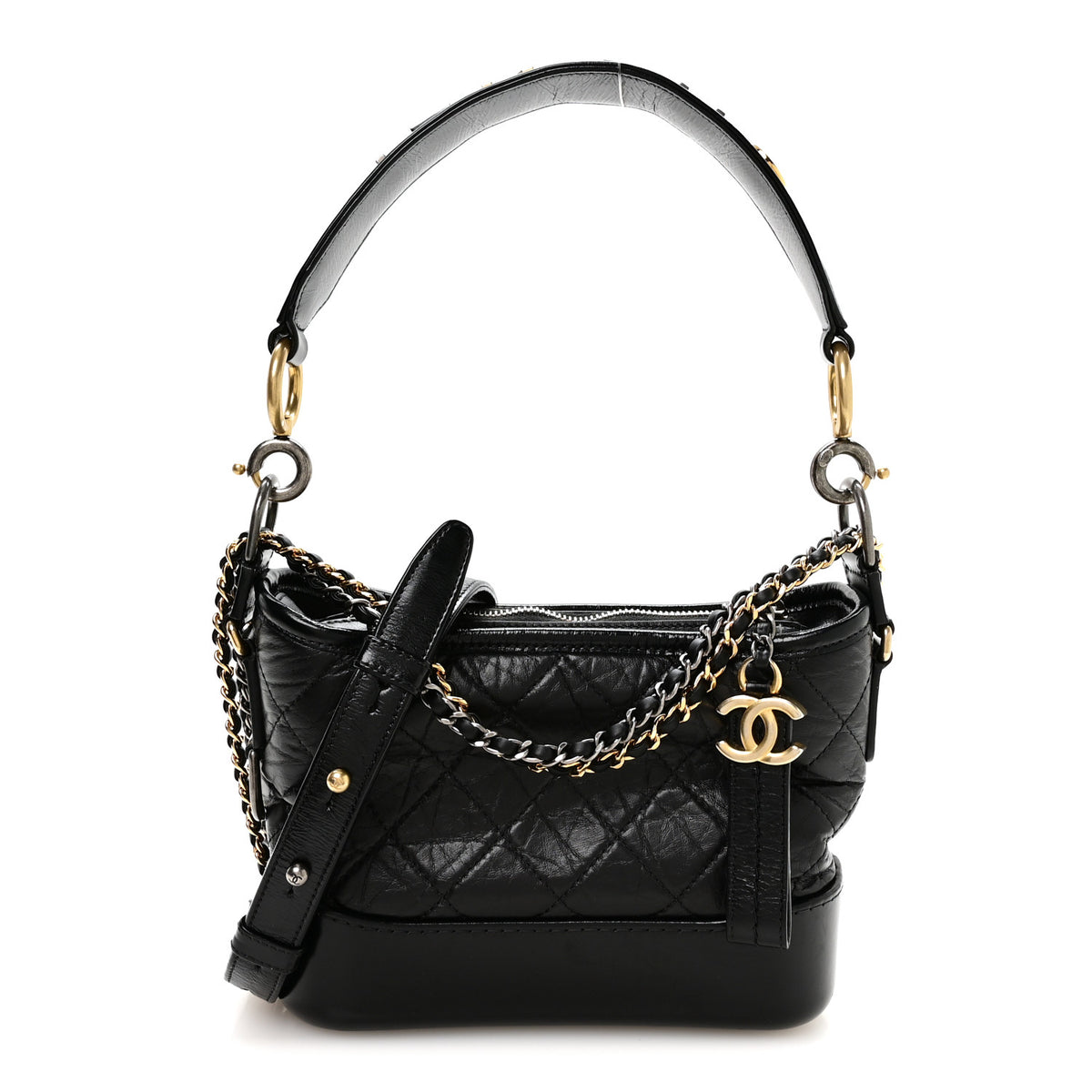 Aged Calfskin Quilted Small Gabrielle Logo Hobo Black