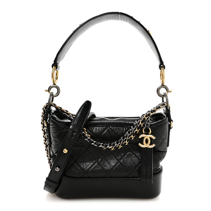 Chanel Aged Calfskin Quilted Small Gabrielle Logo Hobo Black 1 of 11