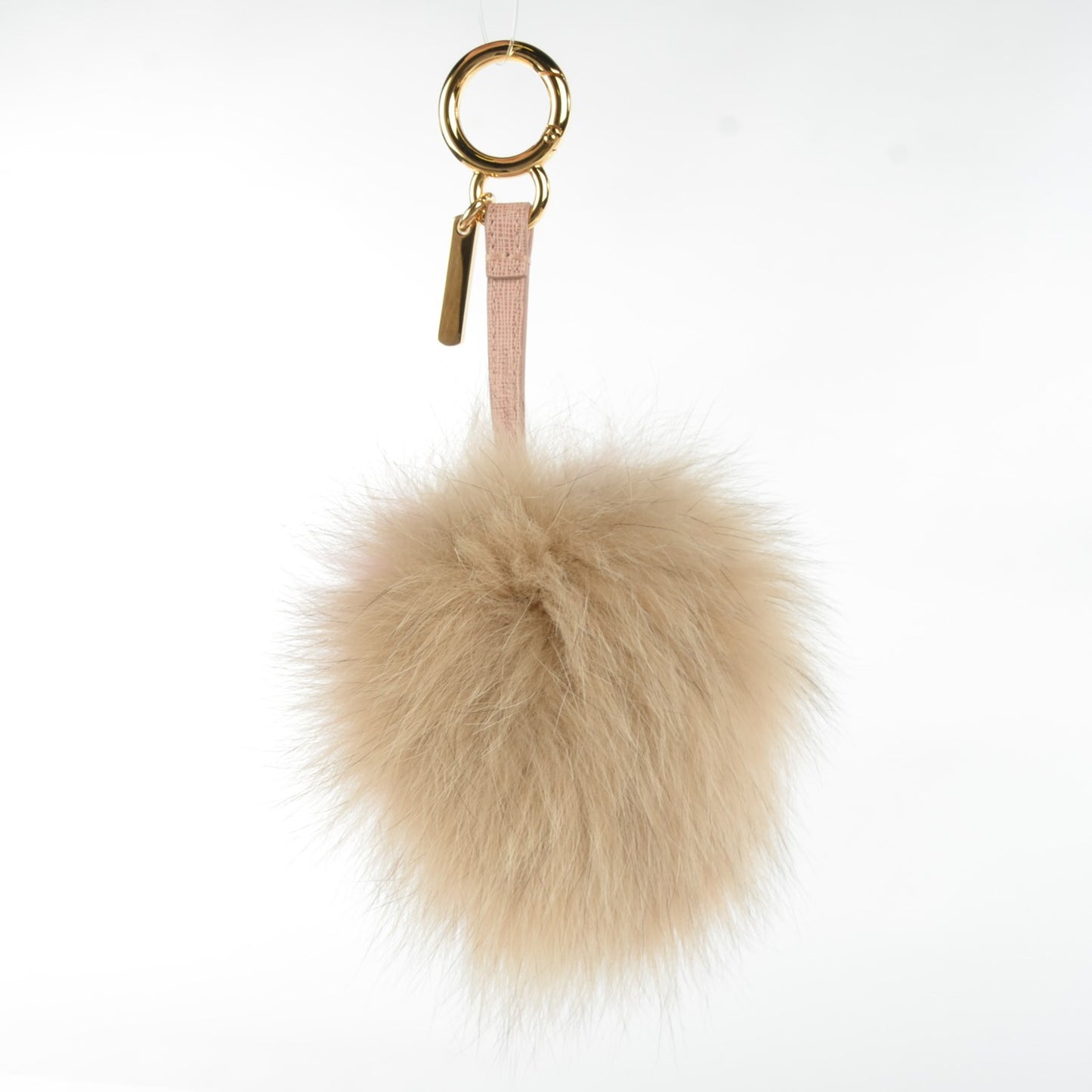 Fox Fur Vitello Elite Bi-Color Pom Pom Bag Charm Rosa Cammello Cipria