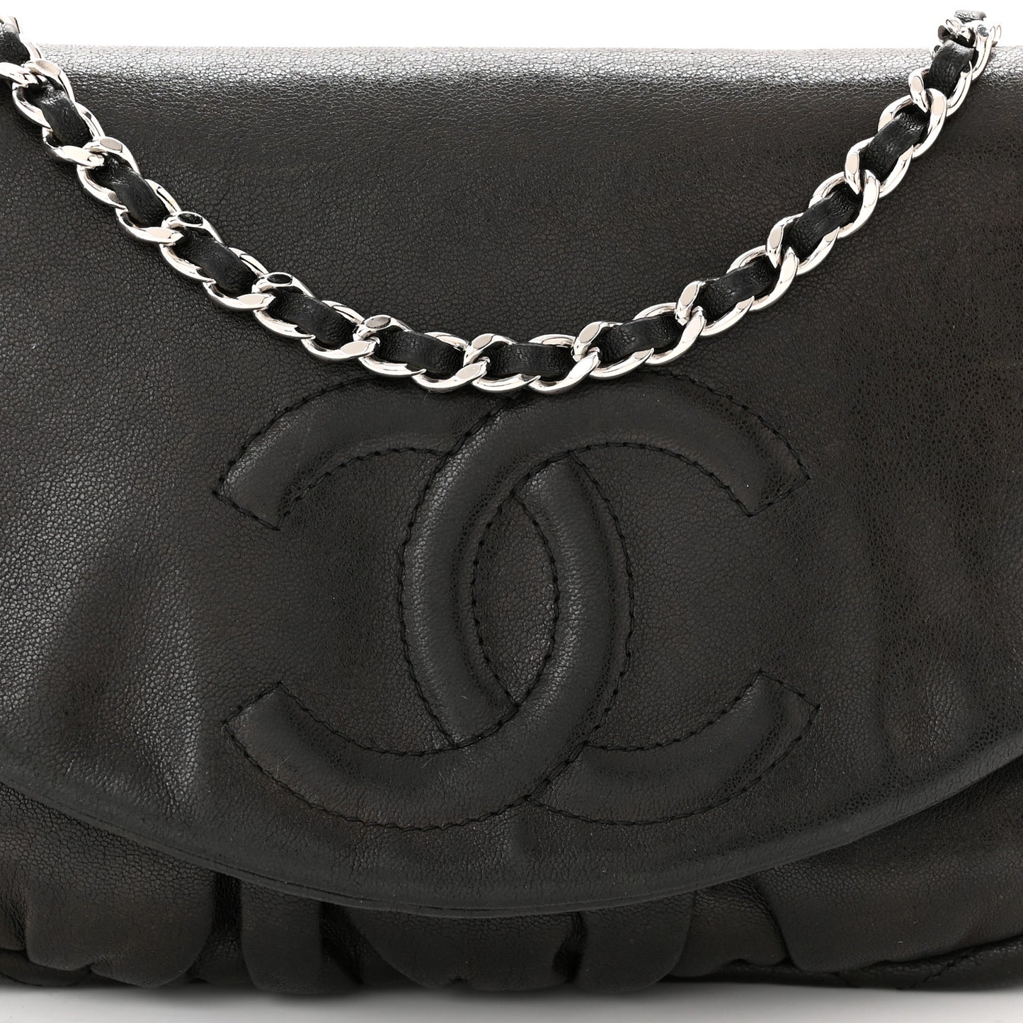 Lambskin Half Moon Wallet On Chain WOC Black
