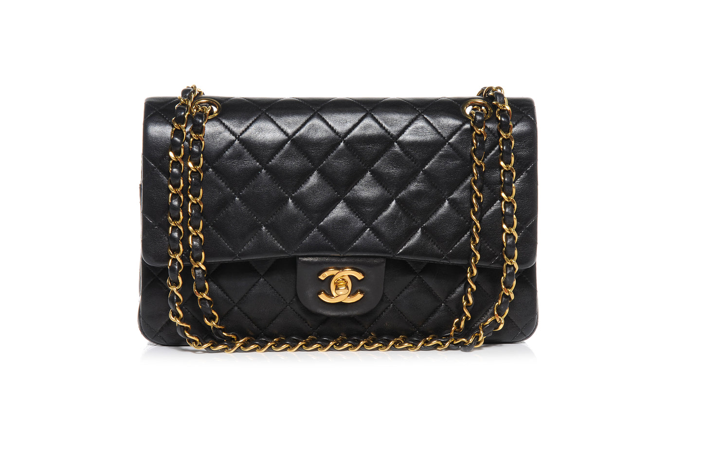 Lambskin Medium Double Flap Black