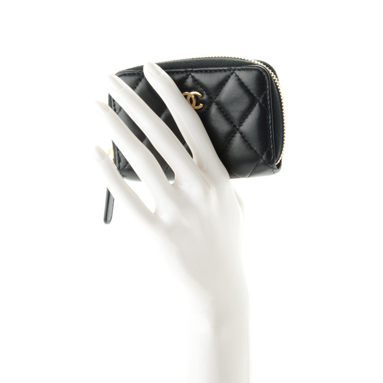 Chanel Lambskin Quilted Zip Around Coin Purse Wallet Black 2 of 7