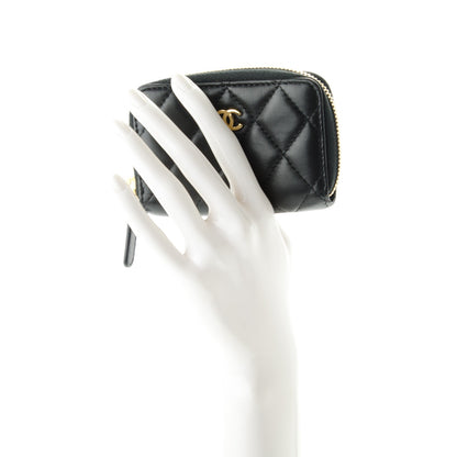 Chanel Lambskin Quilted Zip Around Coin Purse Wallet Black 2 of 7