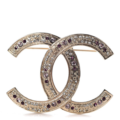 Chanel Crystal CC Brooch Gold Purple 1 of 5