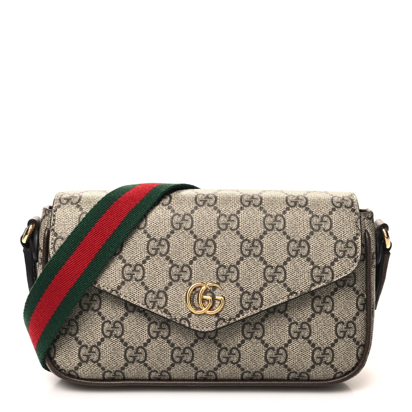 GG Supreme Monogram Textured Dollar Calfskin Web Mini Ophidia Envelope Shoulder Bag Beige Ebony