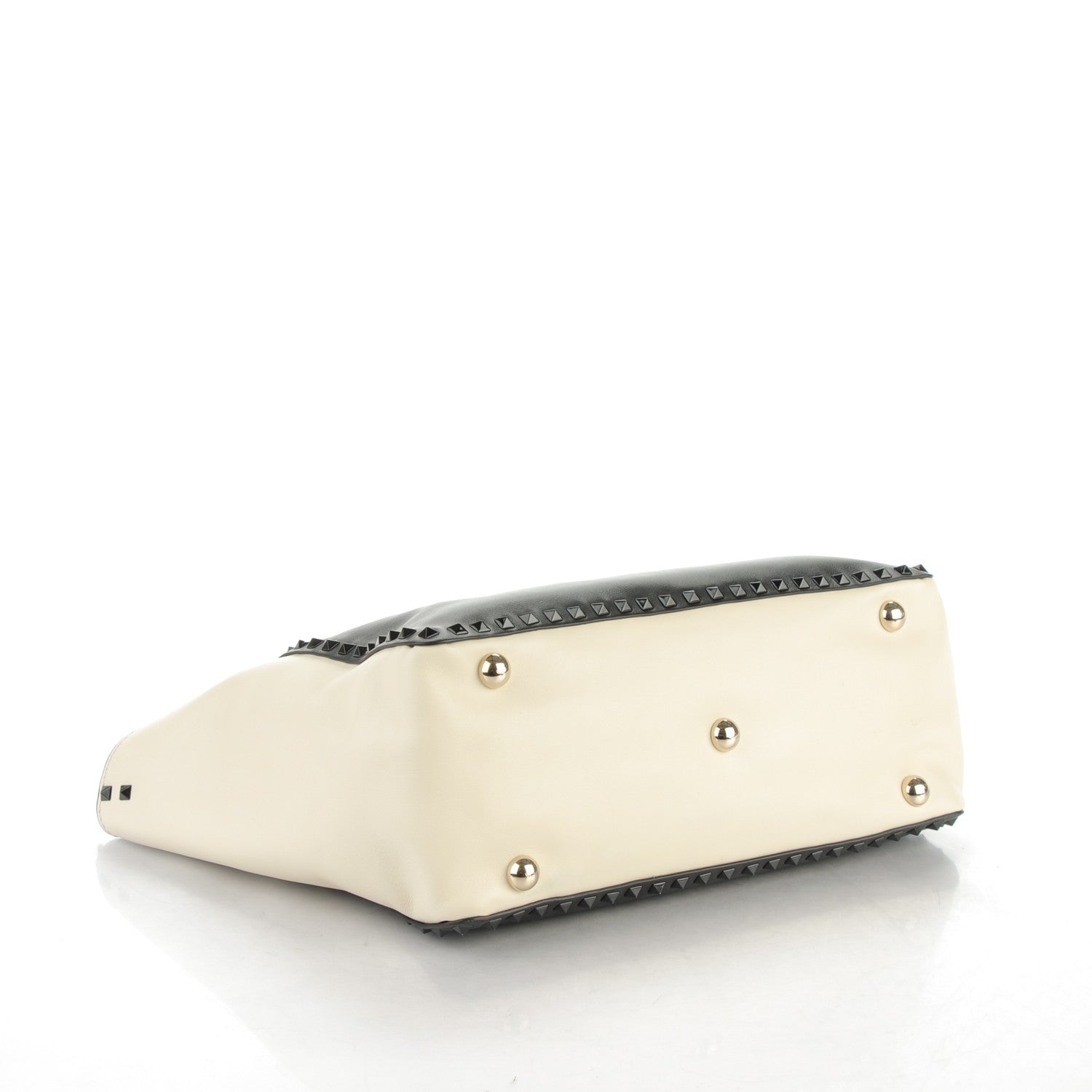 Valentino Garavani Vitello Monochrome Medium Rockstud Tote Black Light Ivory 4 of 7