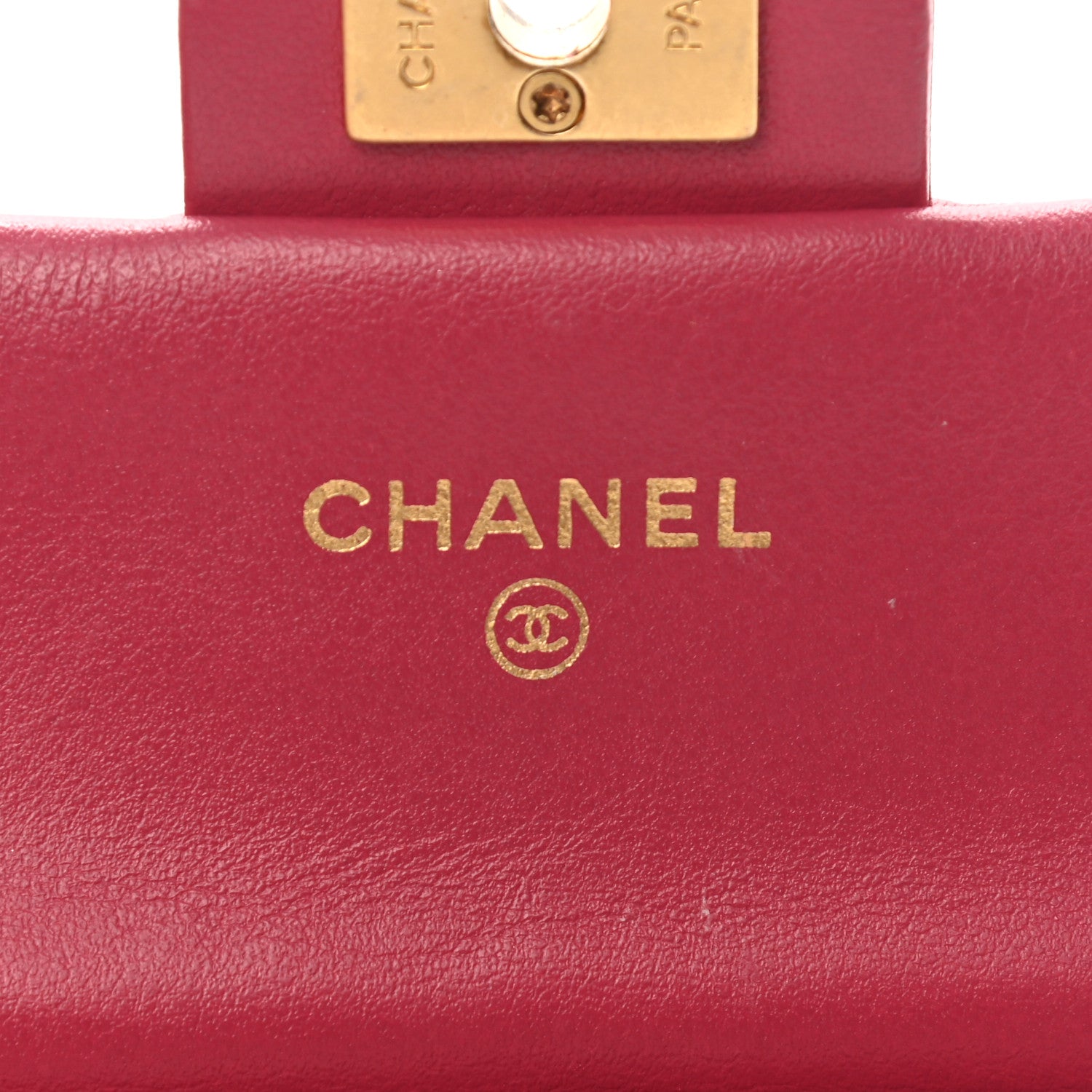 Chanel Calfskin Quilted Lady Handle Flap Card Holder With Chain Dark Pink 5 of 11
