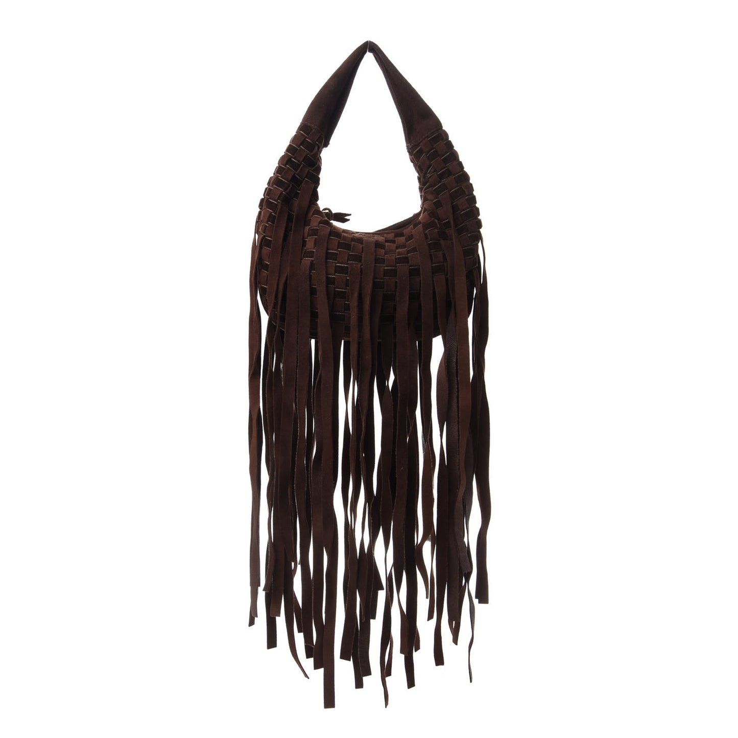 Suede Intrecciato Fringe Mini Hobo Ebano