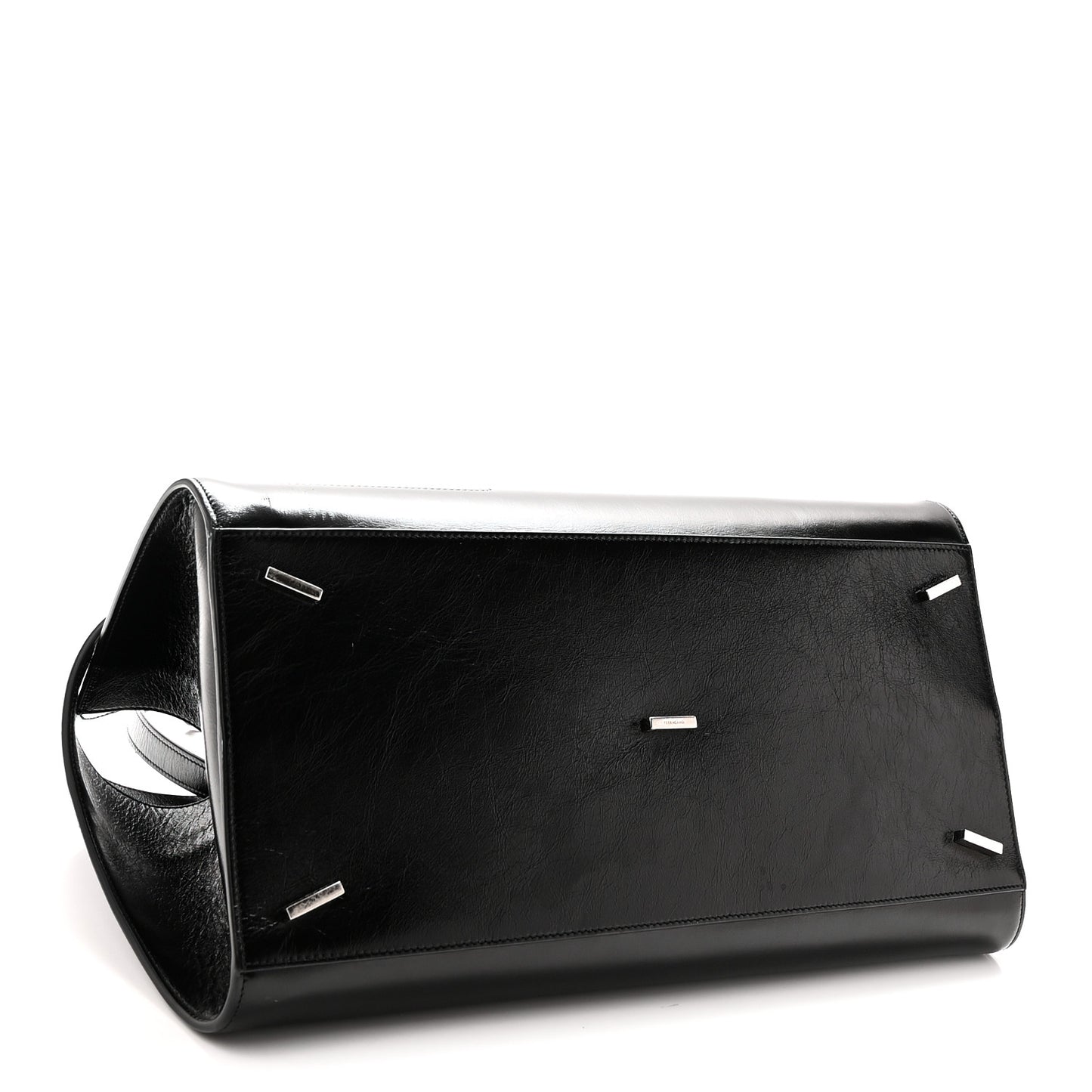 Shiny Calfskin Medium Hug Zip Pocket Shoulder Bag Black