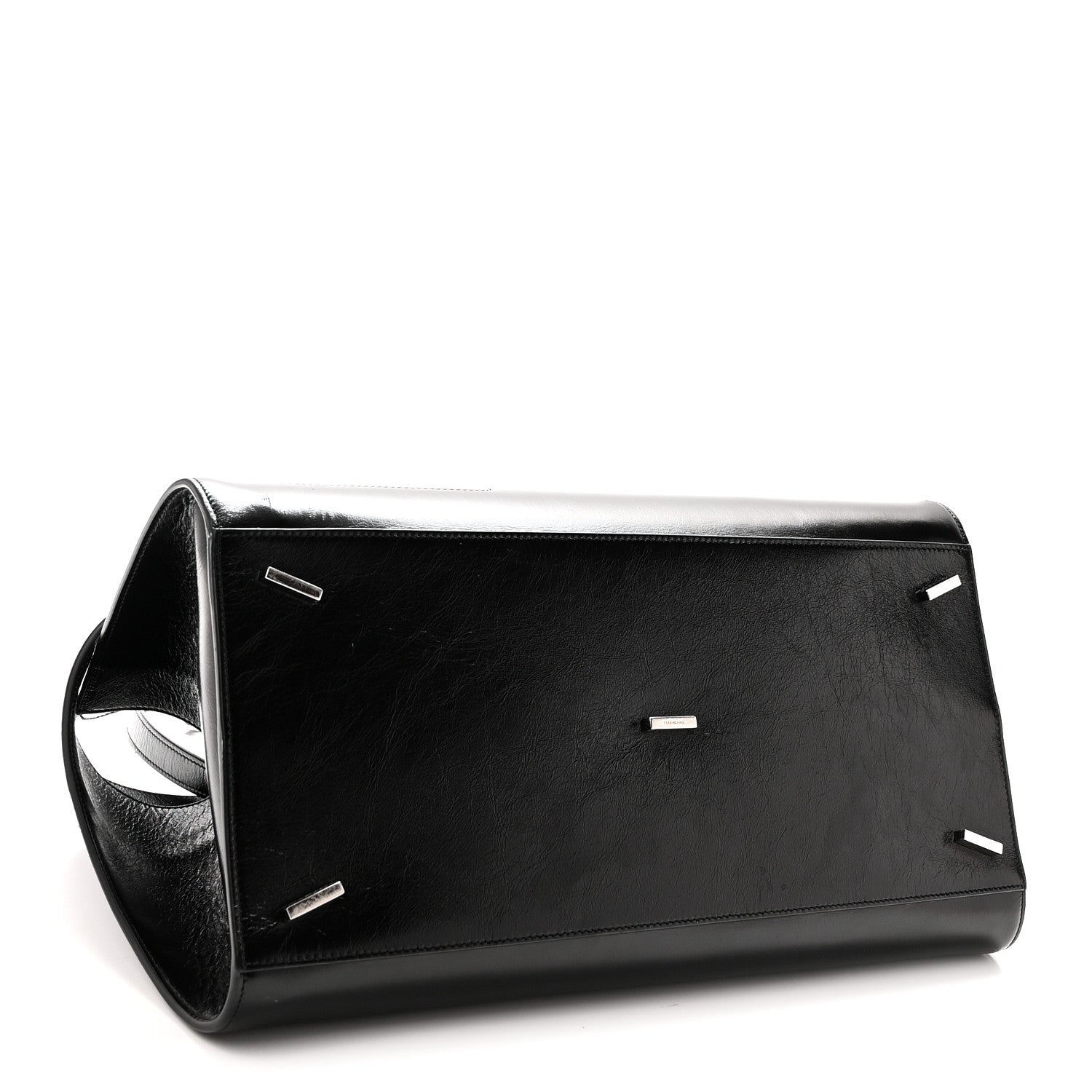 Salvatore Ferragamo Shiny Calfskin Medium Hug Zip Pocket Shoulder Bag Black 4 of 9