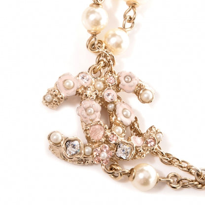 Chanel Crystal Pearl Enamel Camellia CC Long Necklace Gold 4 of 6