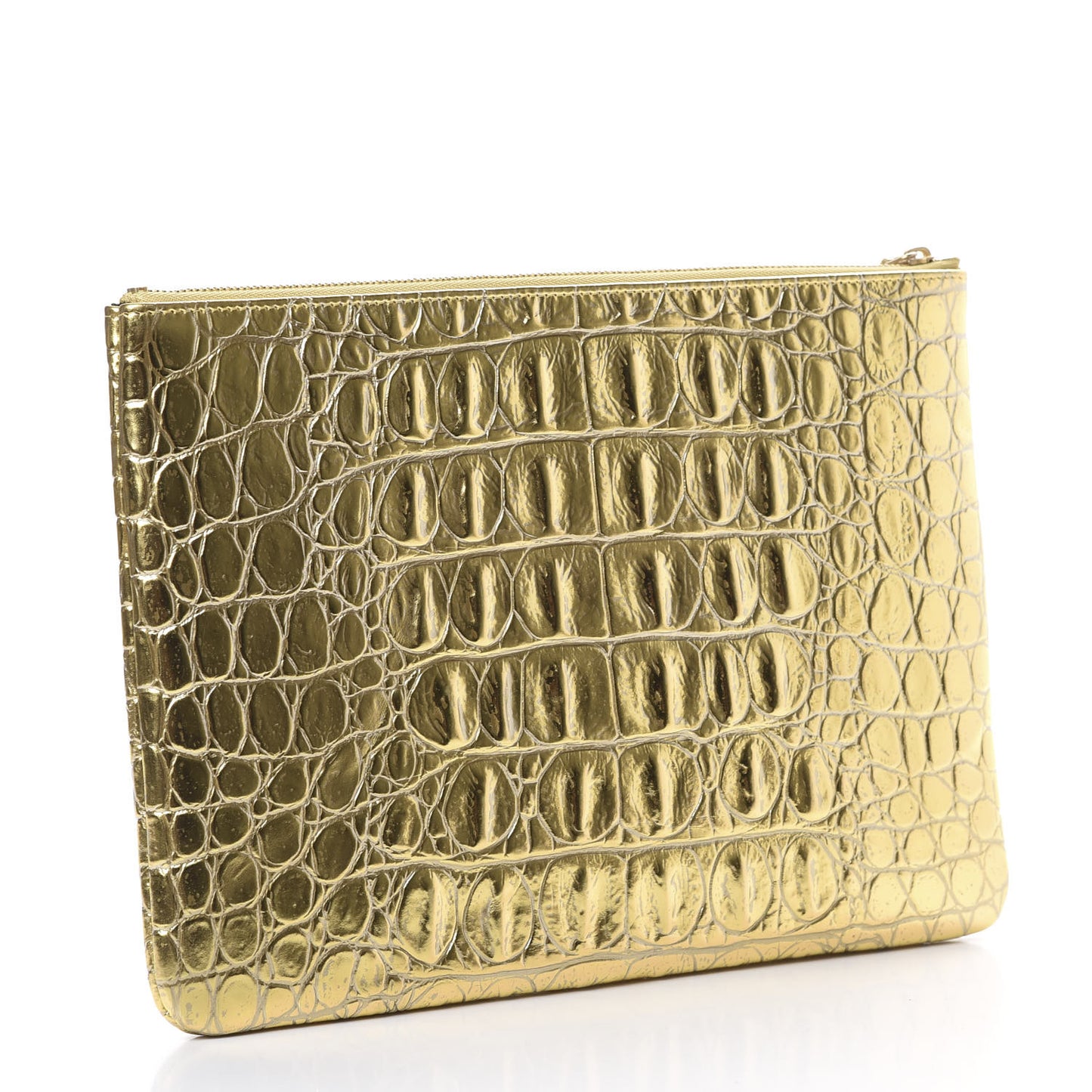 Metallic Crocodile Calfskin Embossed Medium Cocodile Cosmetic Case Gold