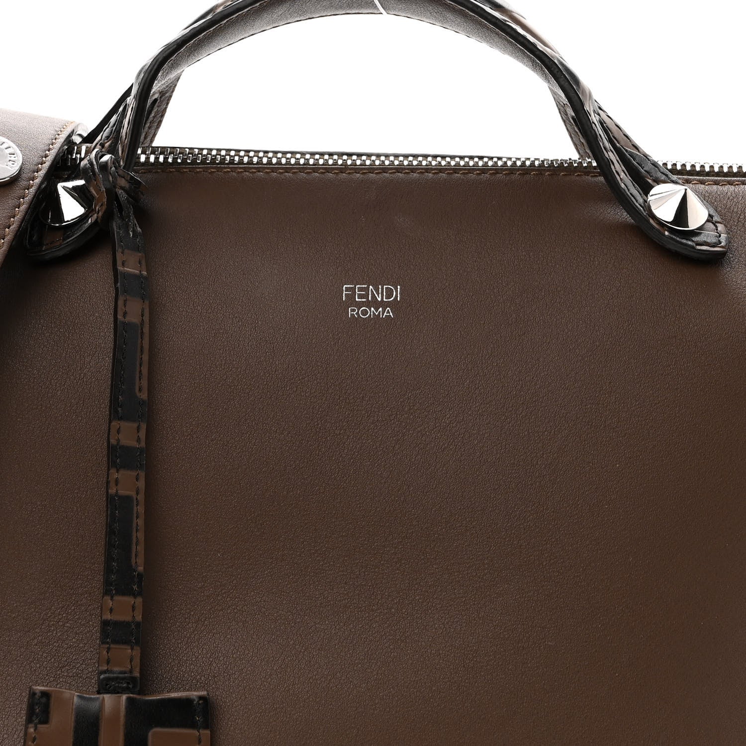 Fendi Vitello Dolce Bi-Color FF 1974 Embossed Medium By The Way Boston Bag Maya Black 9 of 13