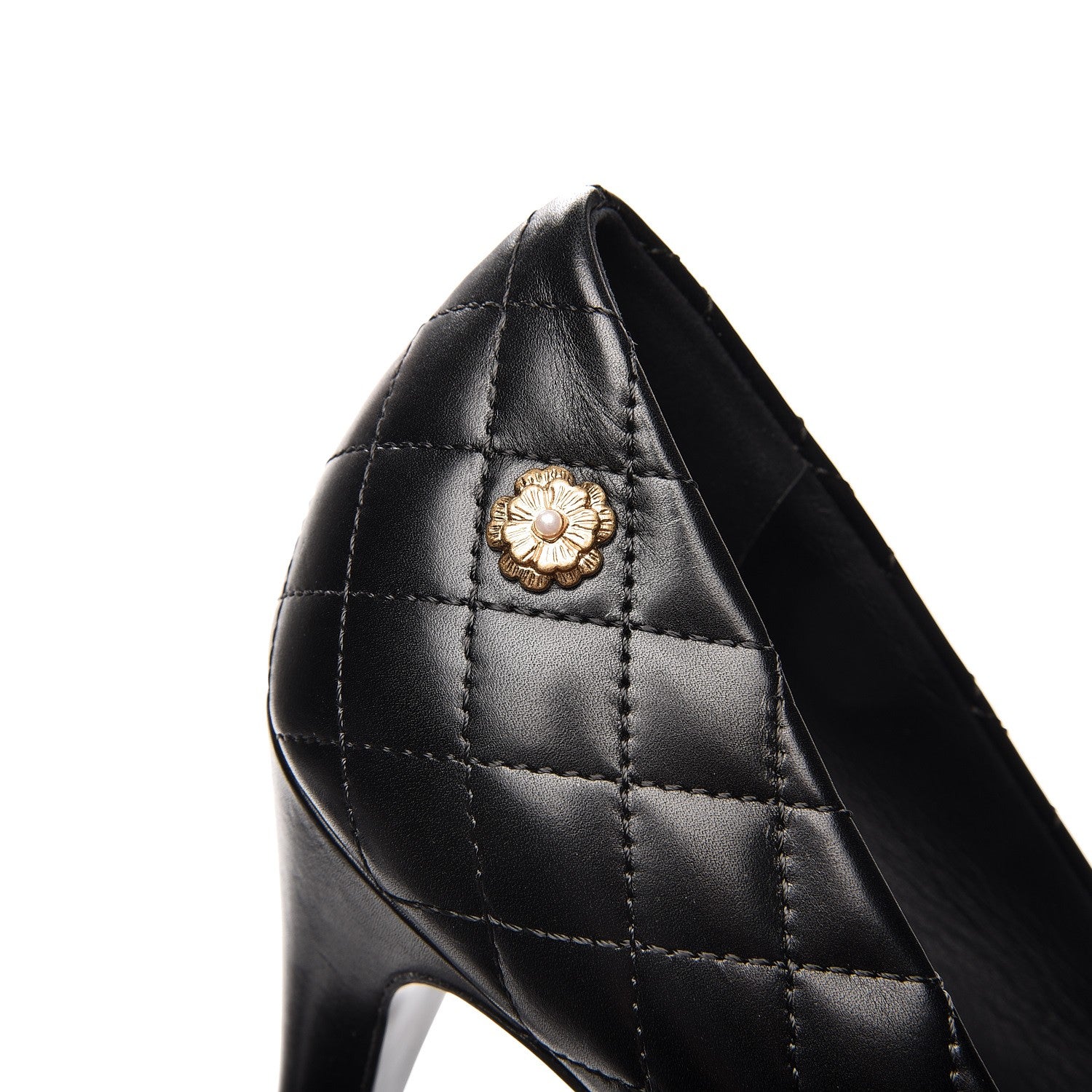 Chanel Calfskin Quilted Cap Toe Camellia Pumps 37.5 Black 7 of 8