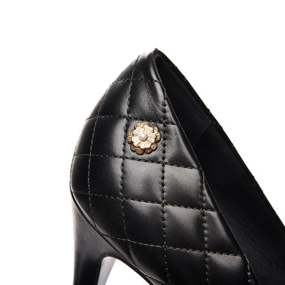 Chanel Calfskin Quilted Cap Toe Camellia Pumps 37.5 Black 7 of 8