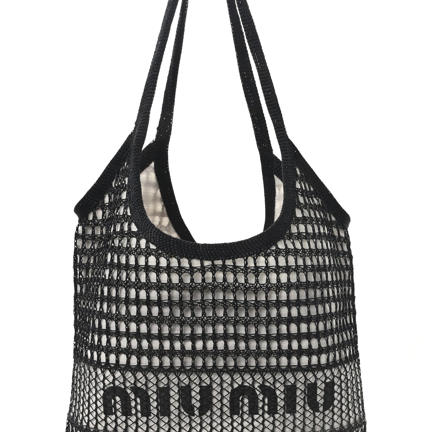 Raffia Effect Linen Logo Ivy Bag Black Natural