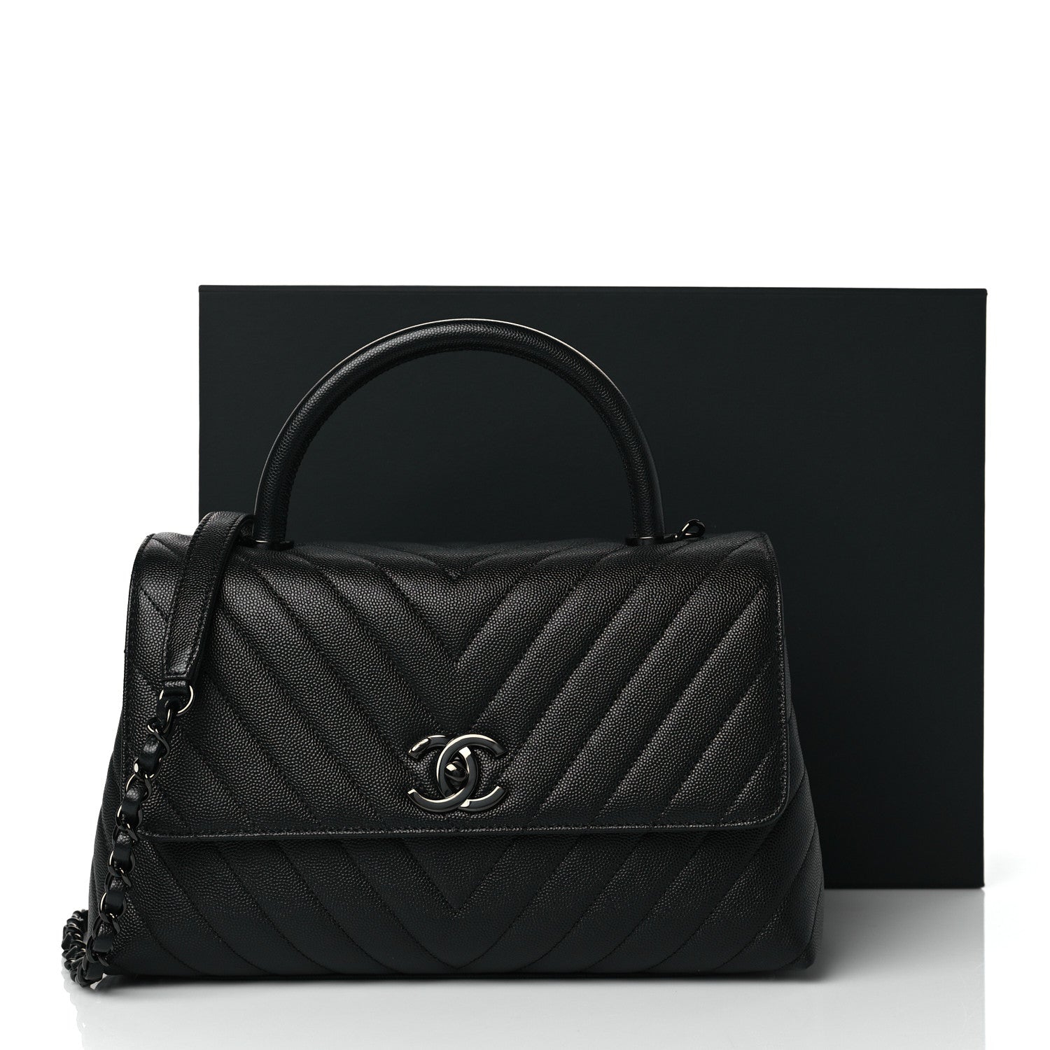 Chanel Caviar Chevron Quilted Small Coco Handle Flap So Black 11 of 11