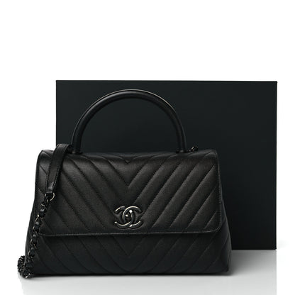 Chanel Caviar Chevron Quilted Small Coco Handle Flap So Black 11 of 11