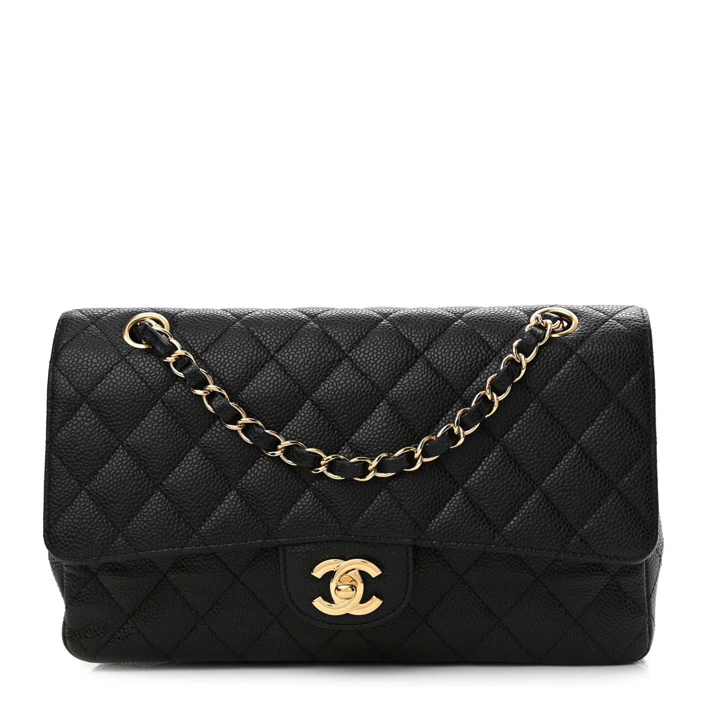 Caviar Quilted Medium Double Flap Black