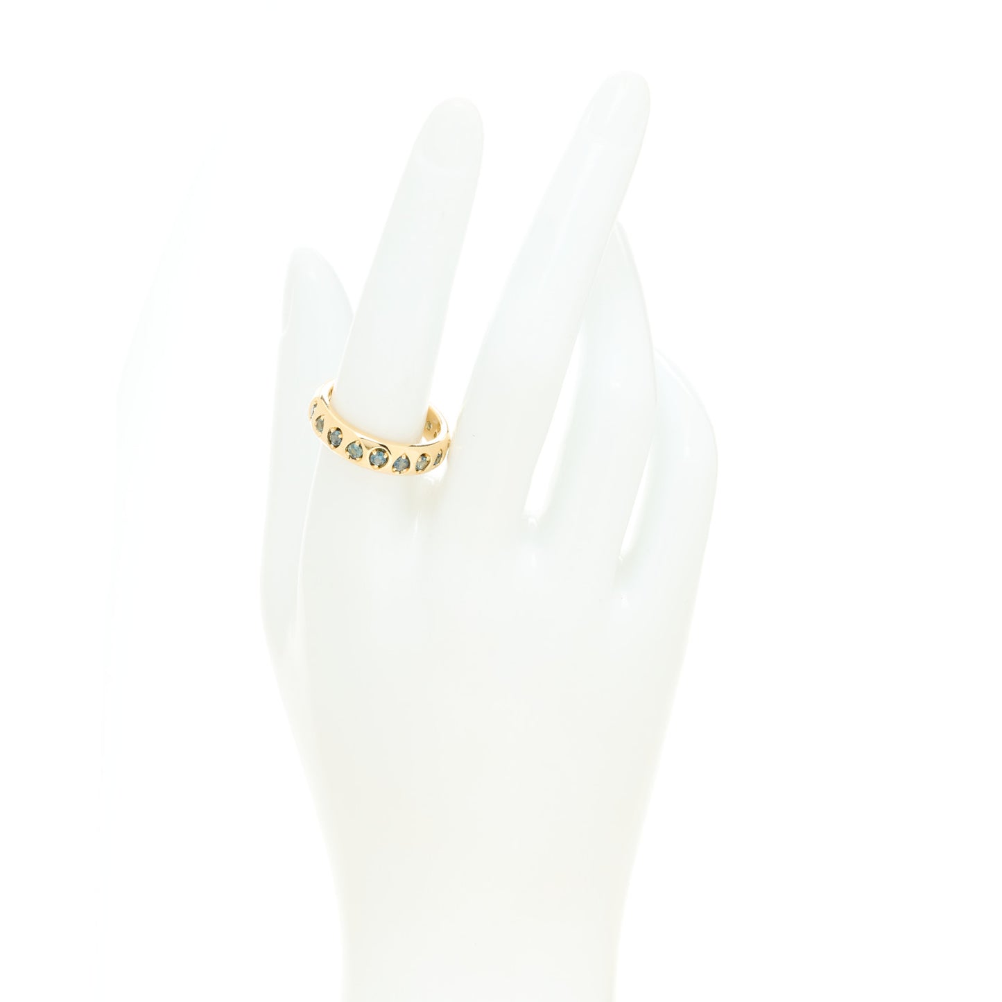 18K Yellow Gold Blue Sapphire Forever and Always a Pair Love Band Ring 58 8.5