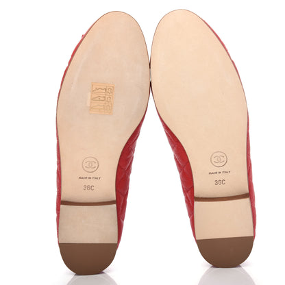 Chanel Aged Calfskin Quilted CC Cap Toe Ballerina Flats 36 Red 6 of 13