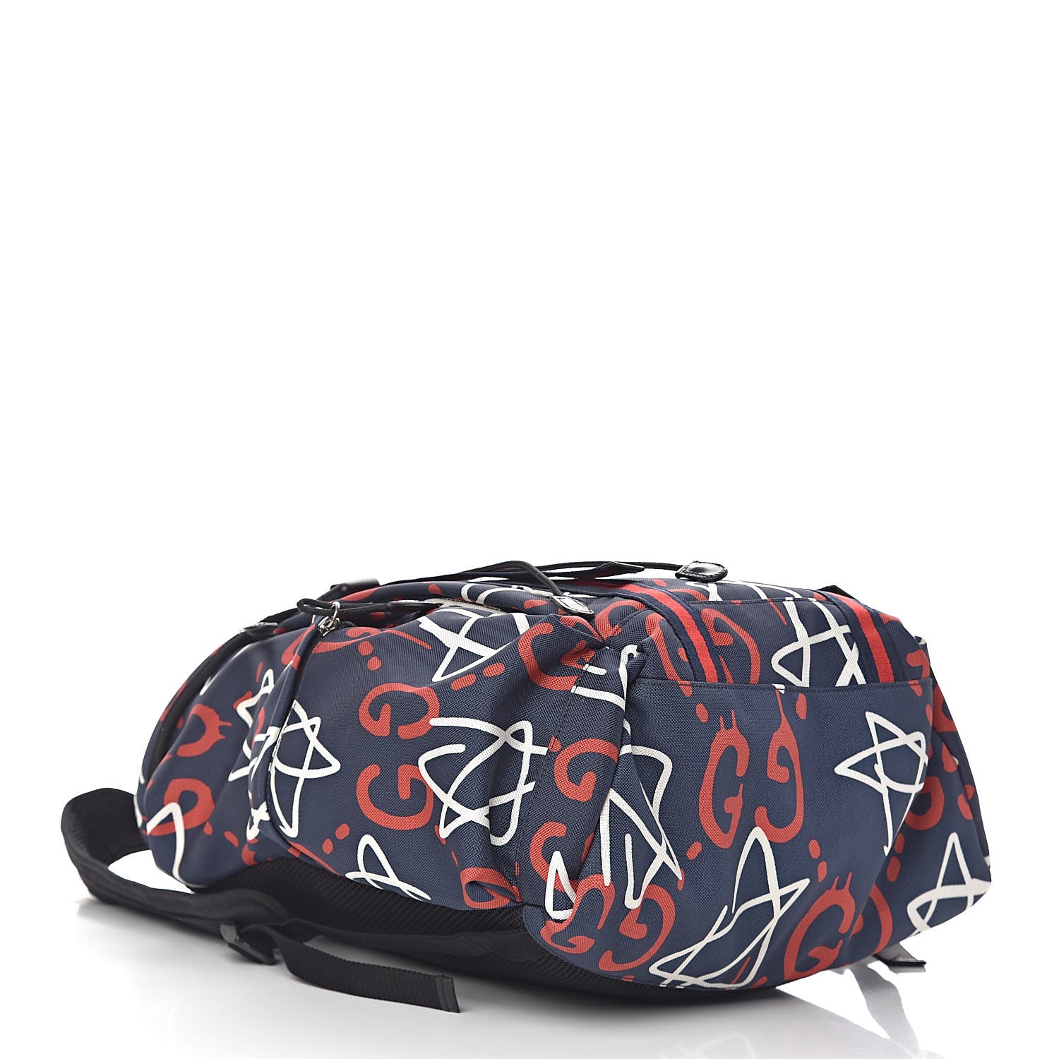 Gucci Techno Canvas GucciGhost Double Buckle Backpack Blue Agata Hibiscus Red 4 of 11