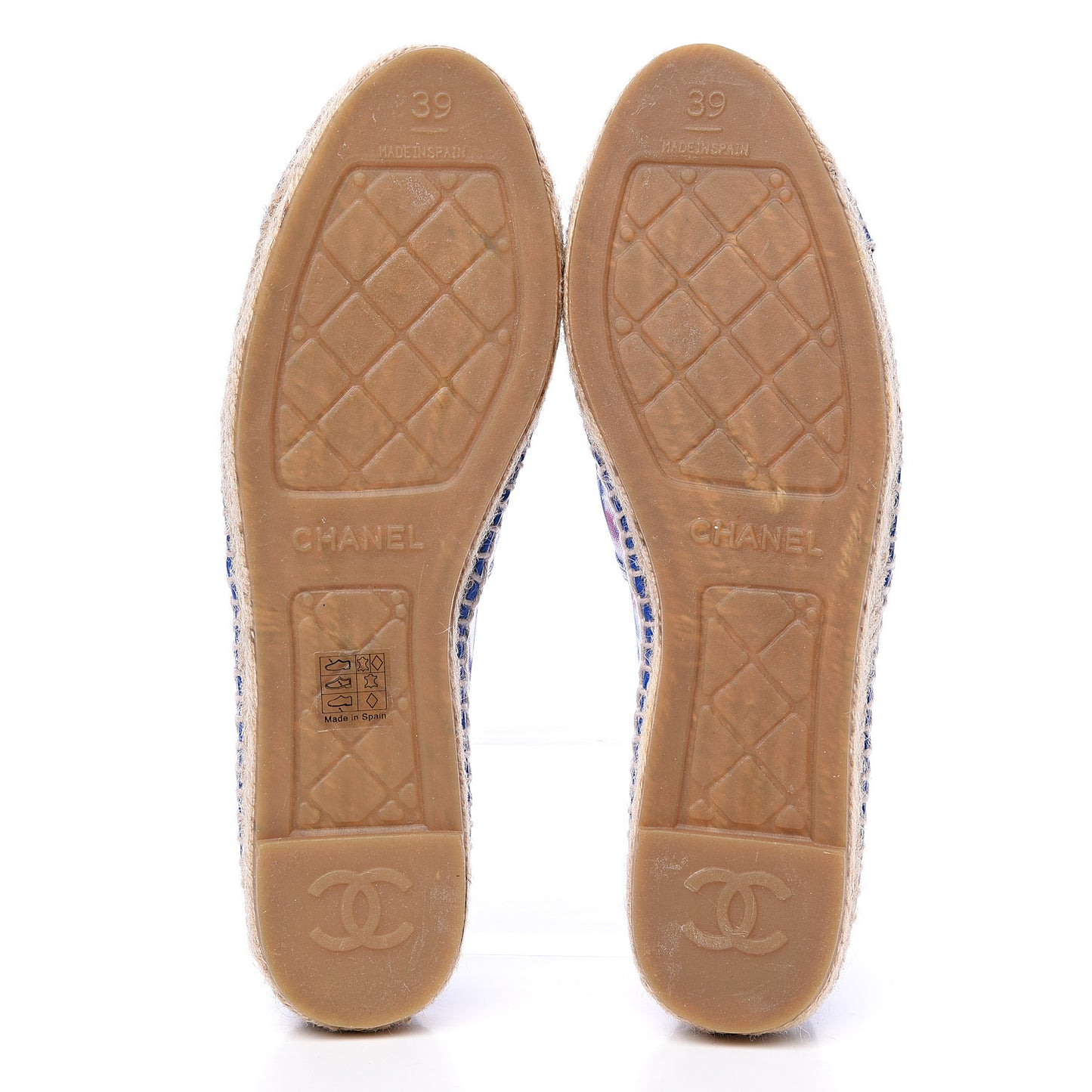 Mesh Lambskin Plaid Print CC Espadrilles 39 Blue White Red