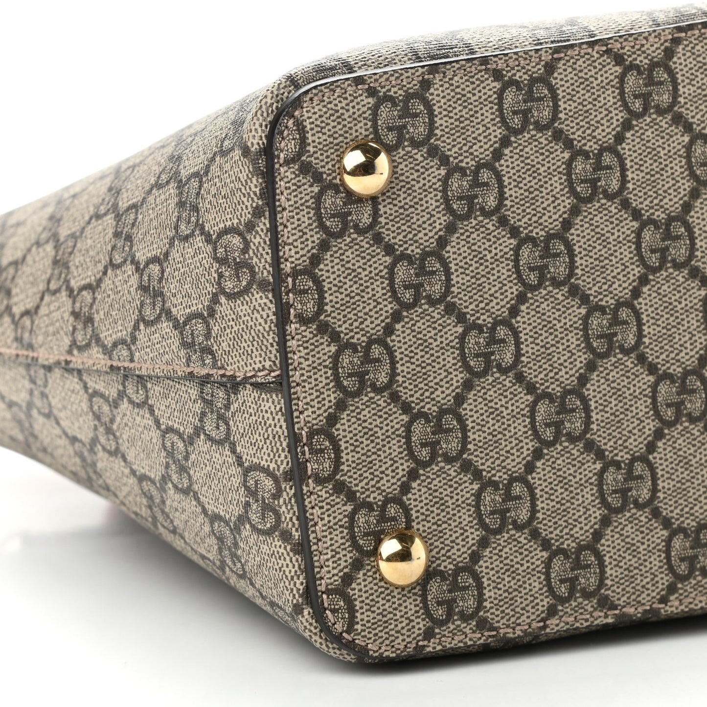 GG Supreme Monogram Moon Calfskin Small Zip Top Tote Beige Ebony Hibiscus Red New Rosette