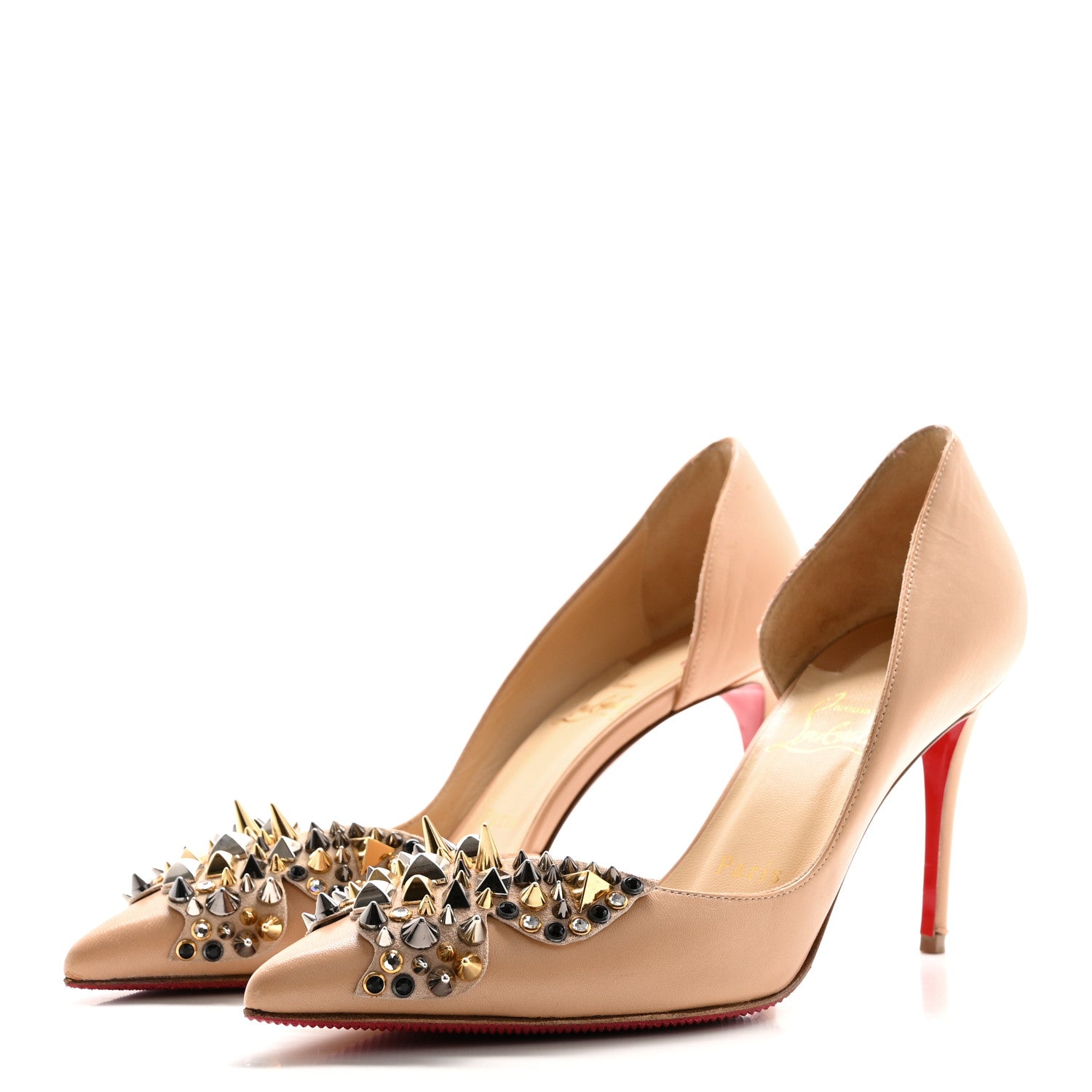 Christian Louboutin Nappa Farfaclou Spike 85 Pumps 37.5 Nude 3 of 11