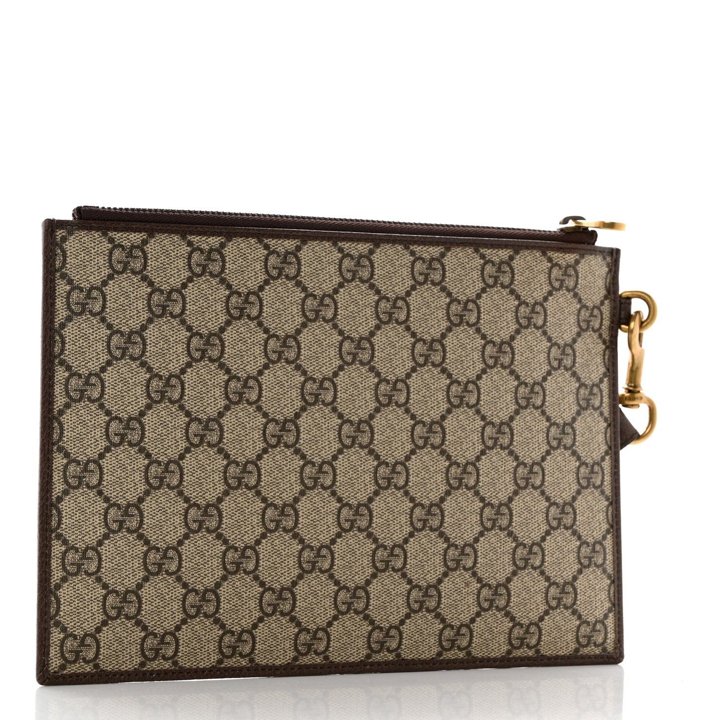 GG Supreme Monogram Web Ophidia Wristlet Pouch Brown