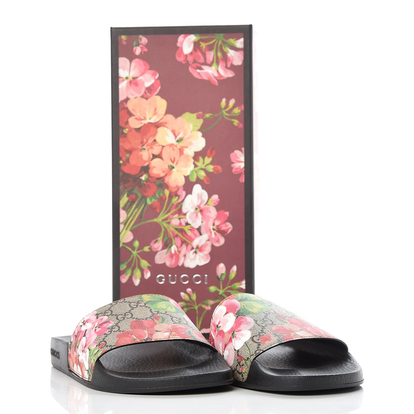 GG Supreme Monogram Blooms Slide Sandals 40 Beige Multicolor