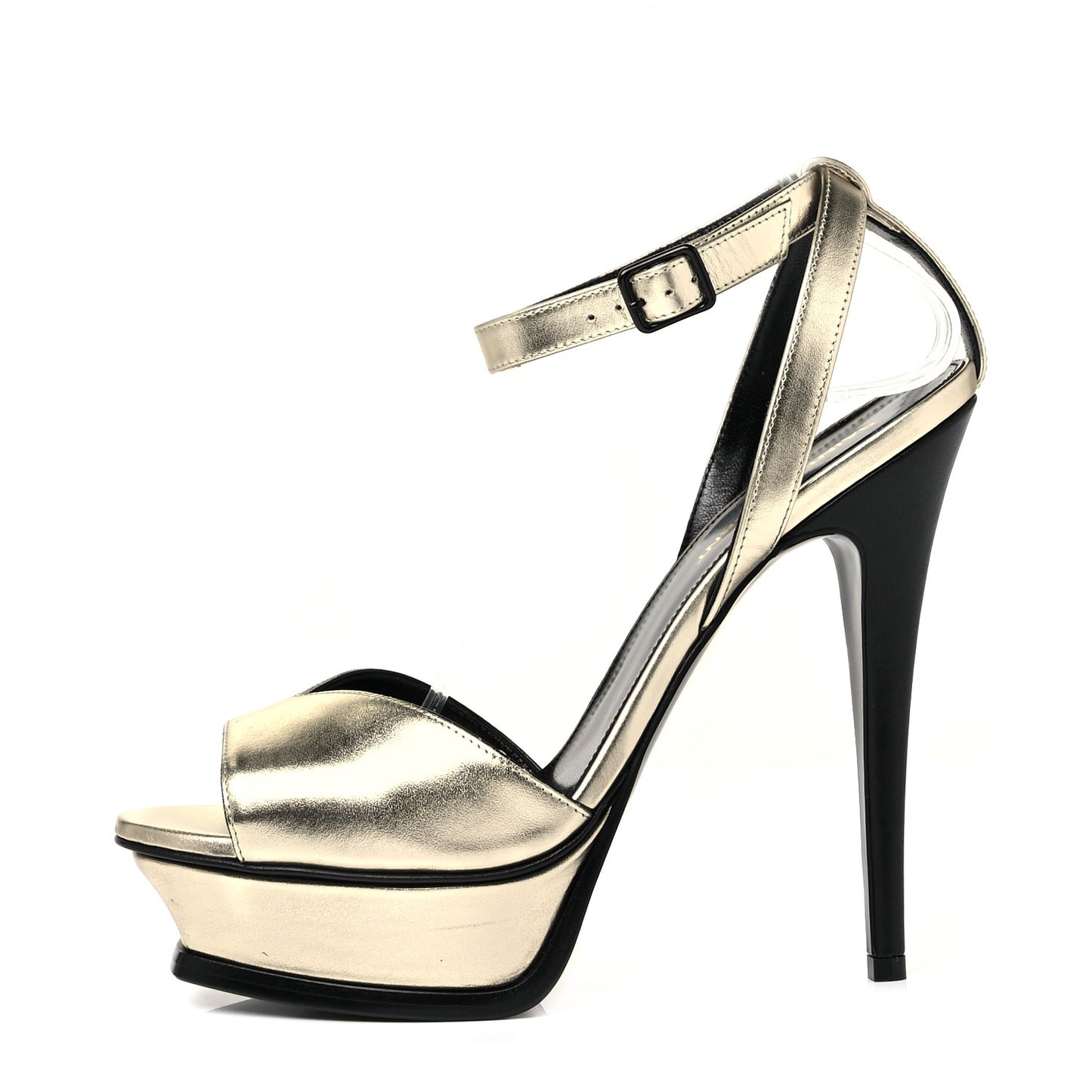 Calfskin Tribute 105 Open Toe Platform Sandals 38.5 Gold