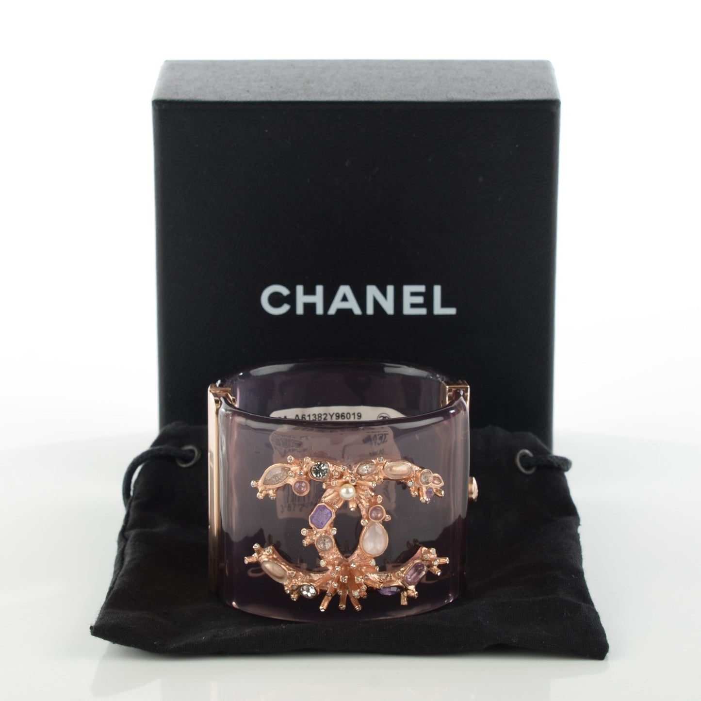 Lucite Crystal Pearl Gripoix CC Cuff Purple