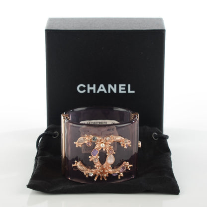 Chanel Lucite Crystal Pearl Gripoix CC Cuff Purple 4 of 5